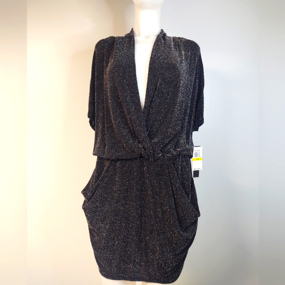 Babyphat Women's Moonstruck Black Sparkle Plunge Neckline Mini Dress